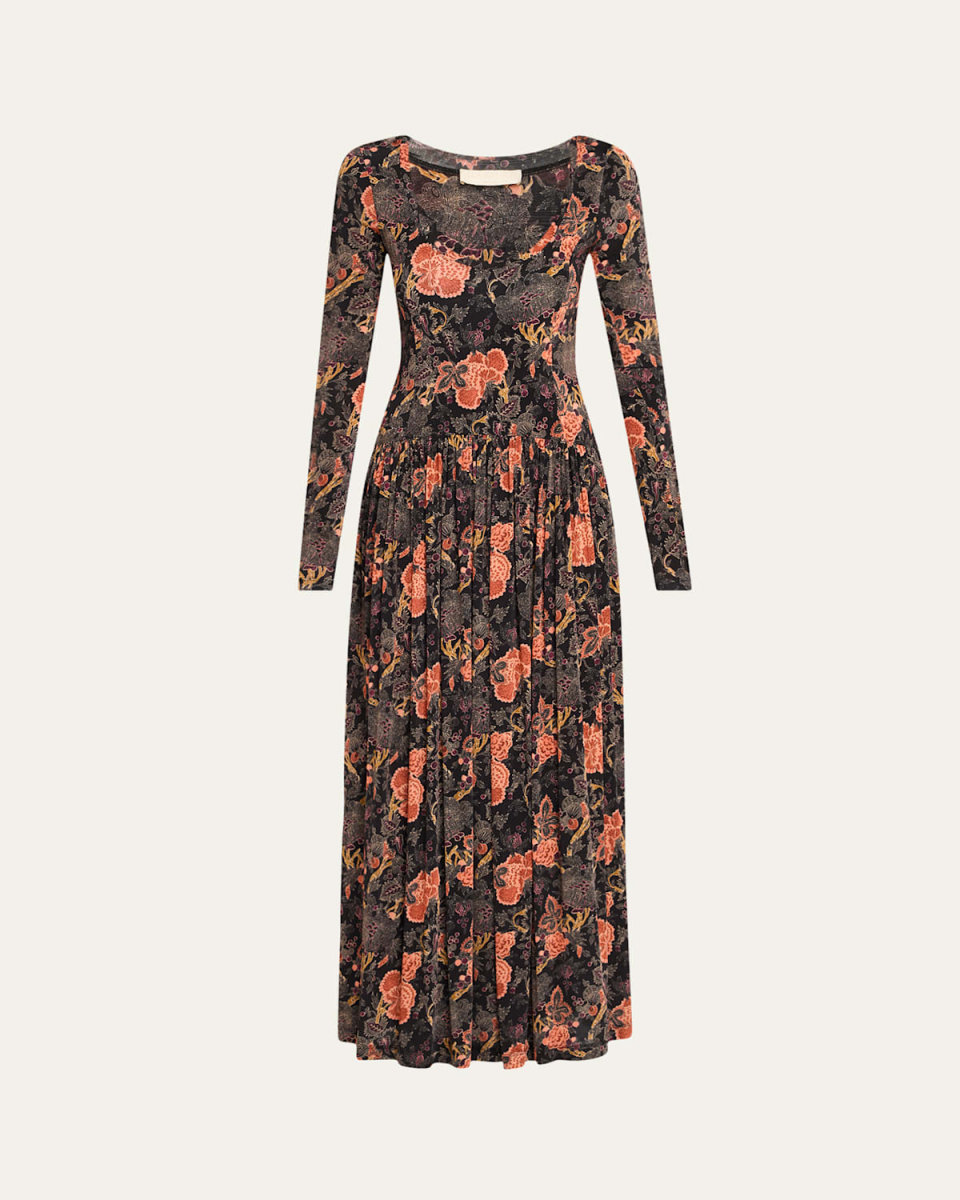 Amal Printed Long-Sleeve Jersey Maxi Dress